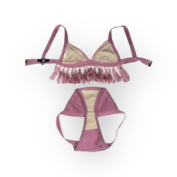 Missguided ꧁ Crochet Cut Out Knit Fringe 2 Piece Bikini Set ꧂ Pastel Purple ꧁ 2 - Picture 13 of 16